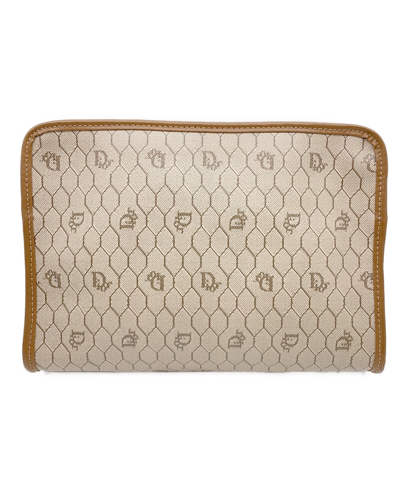 Dior Honeycomb Clutch Bag Beige Canvas Leather Vintage Authentic