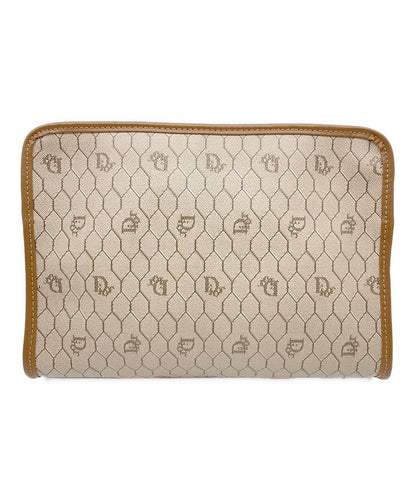 Dior Honeycomb Clutch Bag Beige Canvas Leather Vintage Authentic