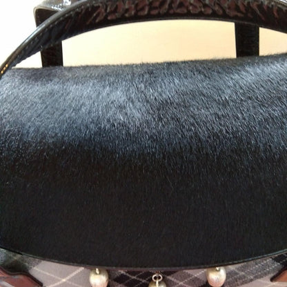 Vivienne Westwood Plaid Shoulder Bag Horsehide Leather Fringe Charm #EK ZEA