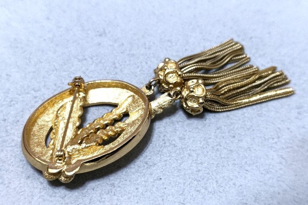 Christian Dior Henkel Grosse Gold Tassel Brooch Pin Signed Germany Rope No Box