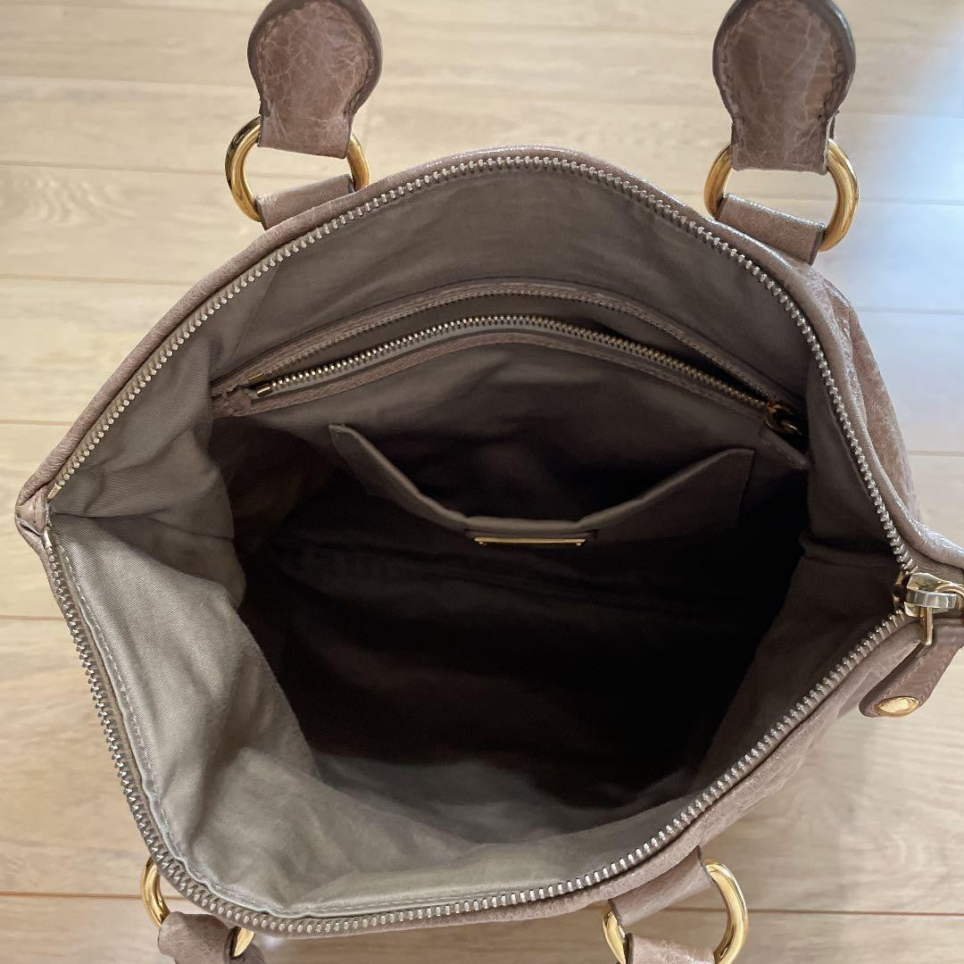 miumiu handbag shoulder 3way leather beige women's USED FROM JAPAN
