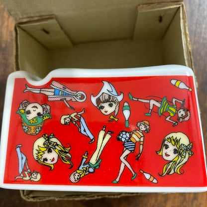 Retro Girl Cartoon Doll Ashtray with Accessories 1990s Vintage Used