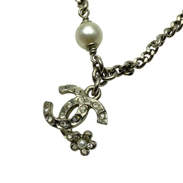 CHANEL Bracelet C21B Coco Mark Accessory Jewelry Pearl Rhine Silver