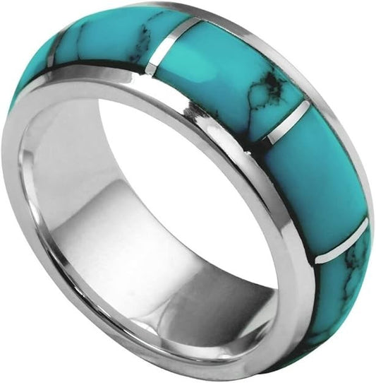 [Binich] Sterling Silver Round Scroll Ring: Natural Turquoise. US Size 6.5.