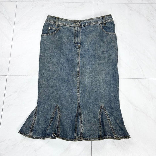 Christian Dior Denim Skirt Vintage John Galliano Flare Size 36 Indigo