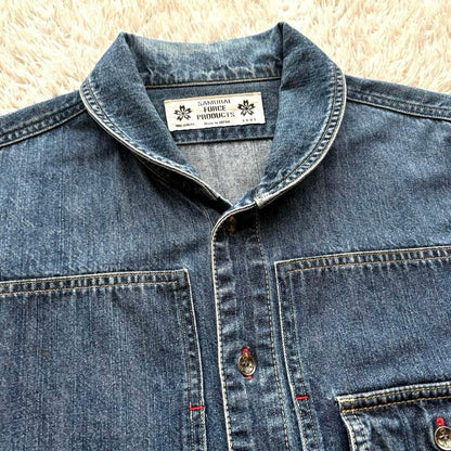 Auth SAMURAI JEANS Denim Shirt Jacket L Made in Japan Indigo Chore Coat Rare