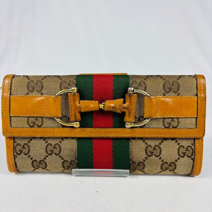 Gucci Long Wallet GG Hose bits Sherry Line Canvas Brown Authentic