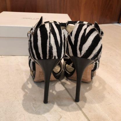 JIMMY CHOO Fringe Studs Zebra Heel Sandals Mules Pumps Shoes Women Size 36