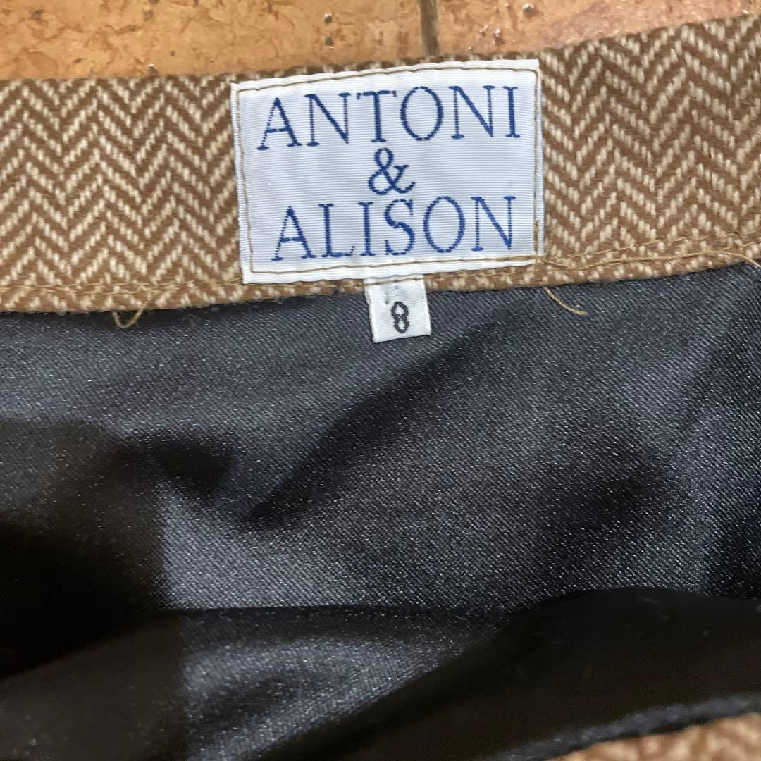 ANTONI & ALISON Wool Long Skirt Size 8 UK Made Check Pattern