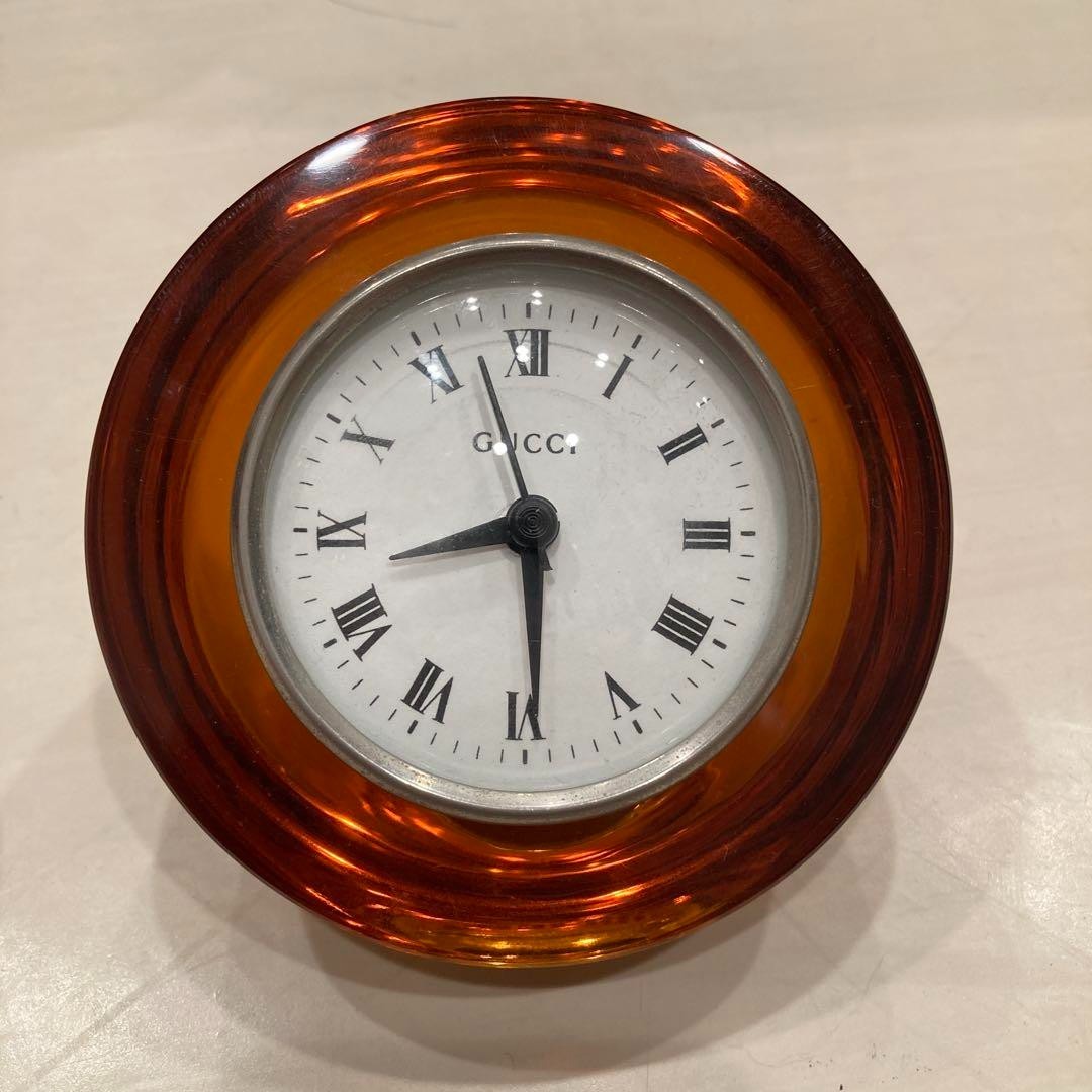 GUCCI Table Clock Desk Clock Vintage Glass Pedestal made in Italy