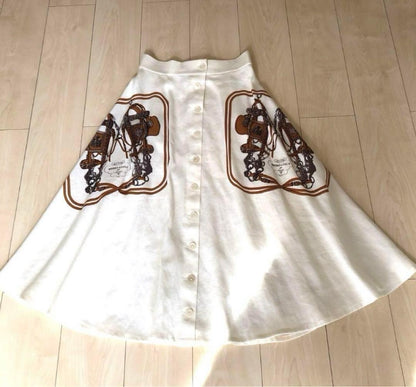 USED HERMES LINEN FLARE SKIRT BRIDES GALA VERYGOOD