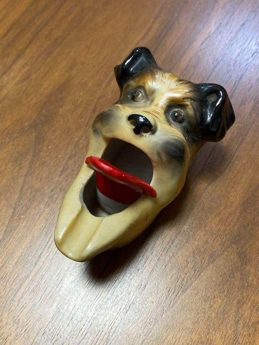 Vintage 40s 50s Dog Ashtray Case Unique Old Biker Decor Garage Retro Art