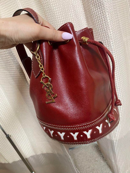 Auth Saint Laurent Shoulder Bag Crossbody YSL Cassandra Charm Leather Red JP