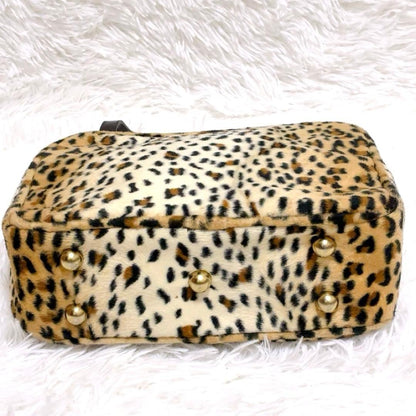 Kate Spade Leopard Print Faux Fur Handbag USA Made Vintage Leather Handle