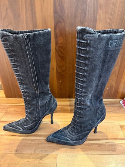 Diesel Women 7.5US Sd-Cloud Hbt Cotton Heel Boots Used a few times Luxury Italy