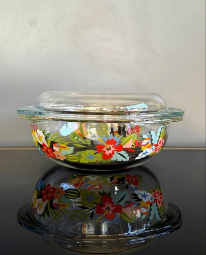 Retro Pop Glass Bowl Casserole with Lid Pyrex Floral Rare Vintage Collectible