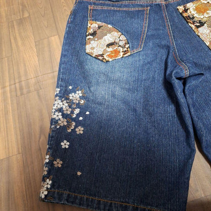 Kacho Fugetsu Men's Denim Jeans Half Pants Dragon Embroidered Blue Size 40