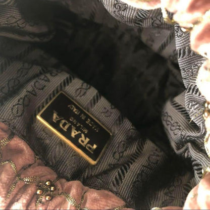 Prada Velvet Drawstring Bag - Beaded Pouch in Vintage Brown, Good Condition