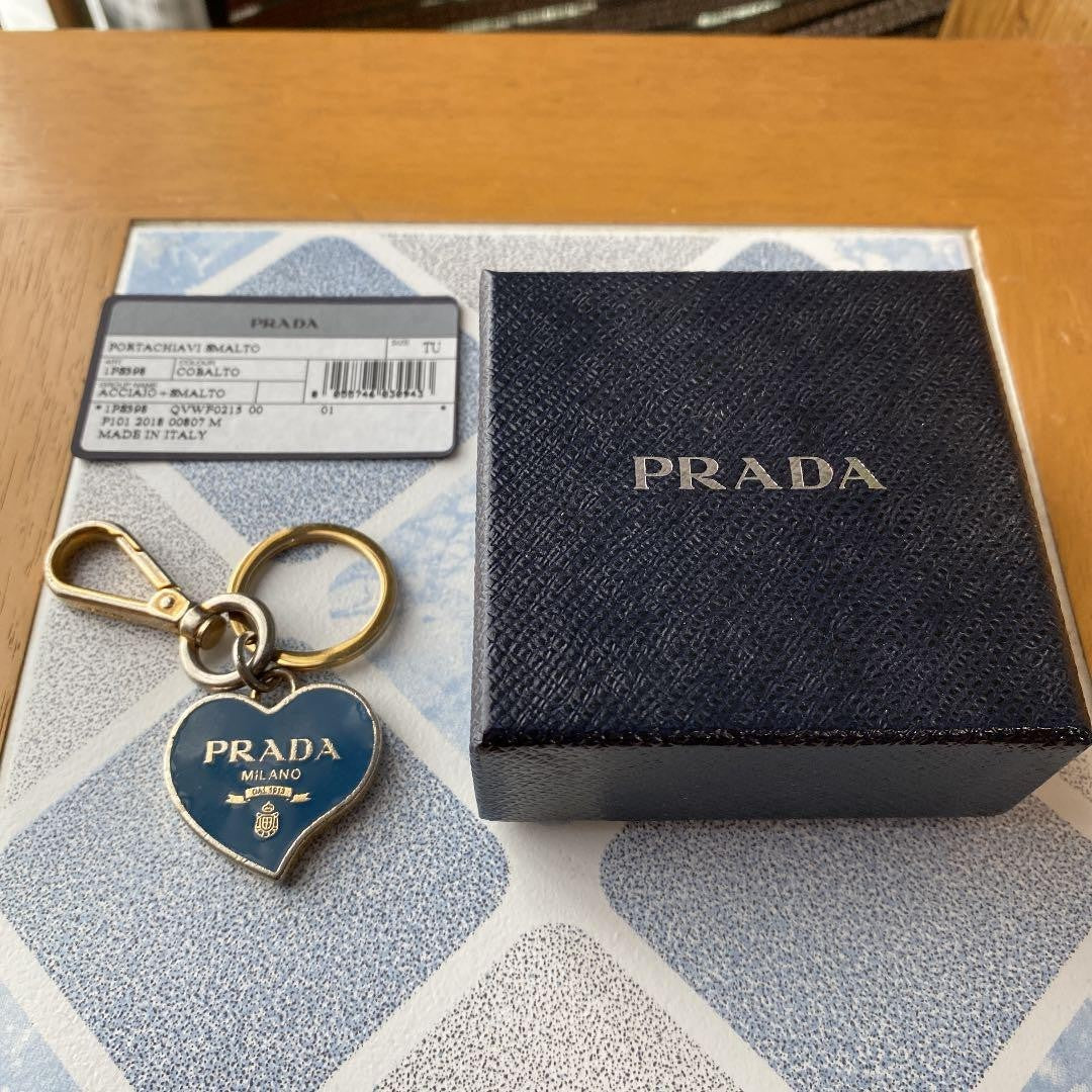 PRADA Authentic Keychain Key Ring Key Chain Bag Charm Heart Navy LadiesWith Box
