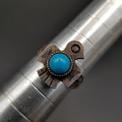Fred Harvey Style Thunderbird 925 Silver Vintage Stampwork Pinky Ring