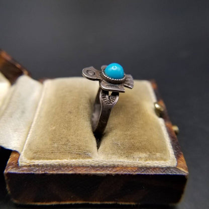 Fred Harvey Style Thunderbird 925 Silver Vintage Stampwork Pinky Ring