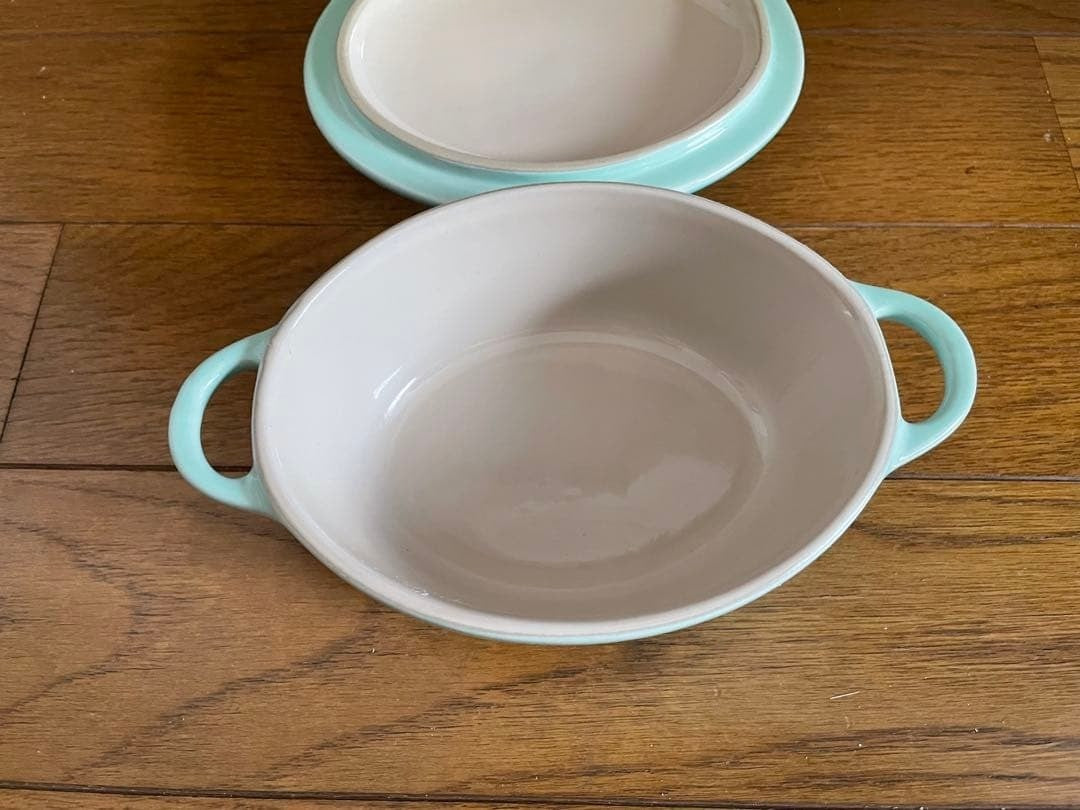 Le Creuset Mini Oval Cocotte Cool Mint Stoneware Used Collectible