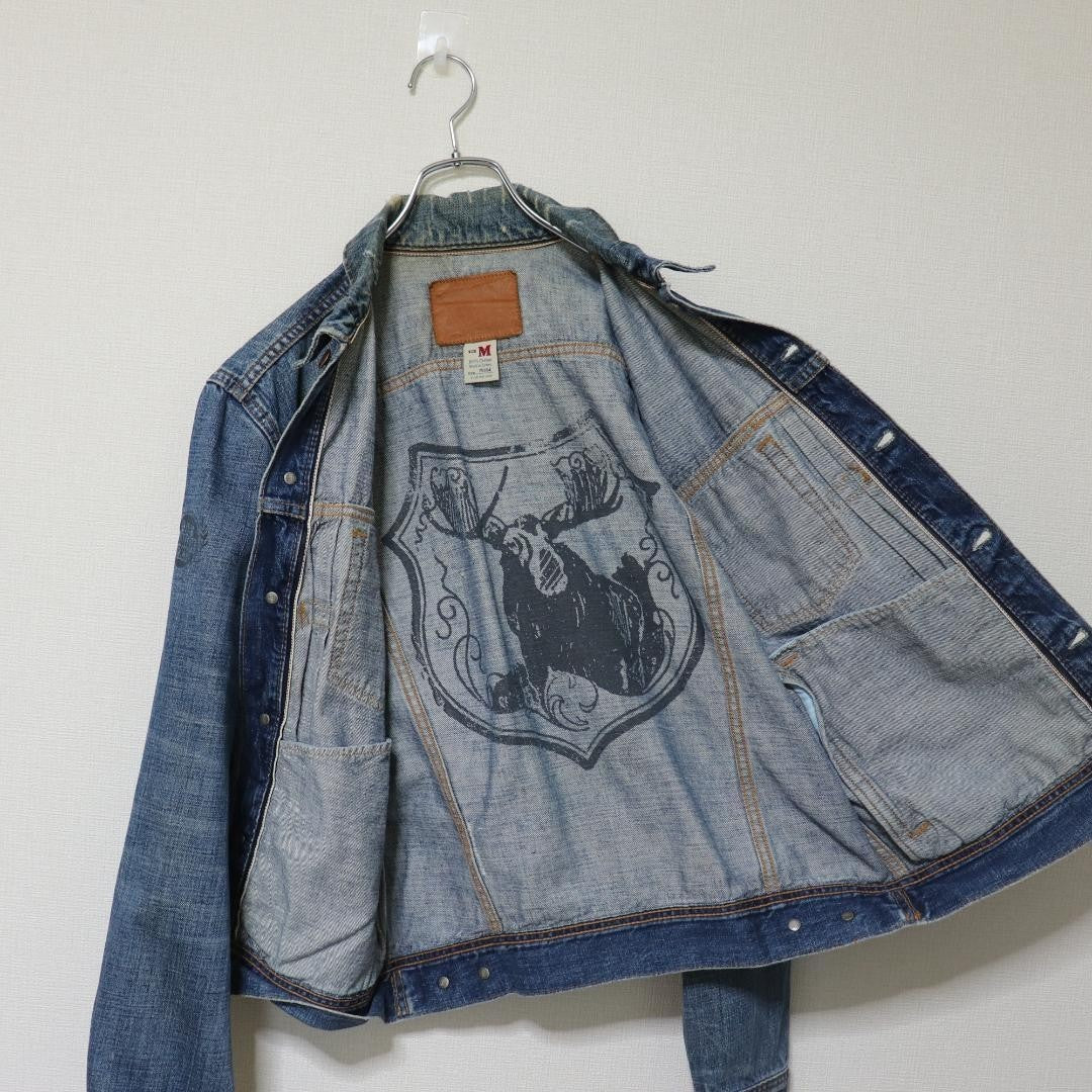 2000s EZRA FITCH Denim Jacket Distressed Turkey Made M