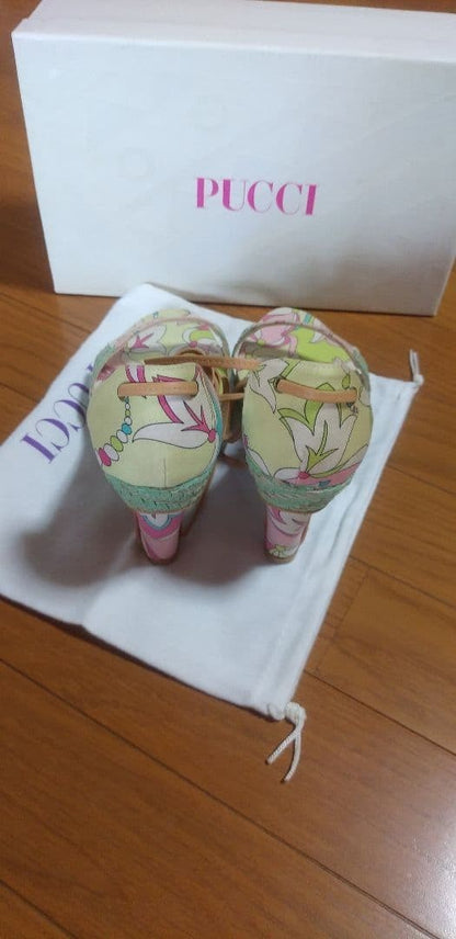 Emilio Pucci Lace Up Wedge Sandals Leather Size 37 Unused