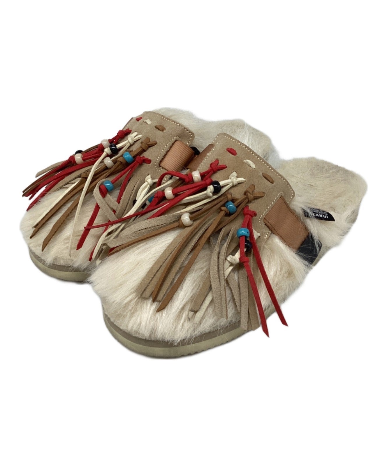 suicoke × ALANUI fringed fur sandals beige
