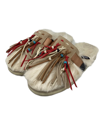 suicoke × ALANUI fringed fur sandals beige
