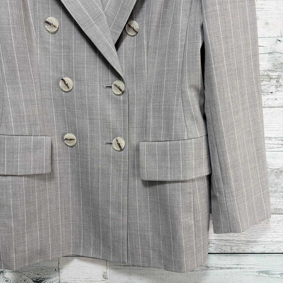 Yves Saint Laurent 90s Double Breasted Wool Suit Set Gray Pinstripe 34