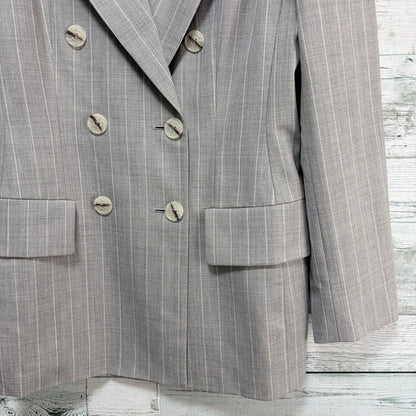 Yves Saint Laurent 90s Double Breasted Wool Suit Set Gray Pinstripe 34