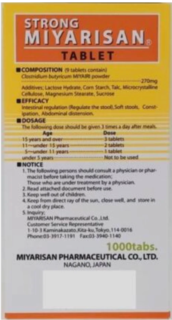 【 Miyarisan Strong Clostridium butyricum 】1000 Tablets Care Japan