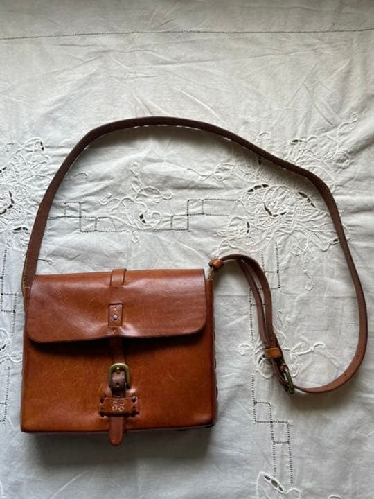 Henry Cuir Shoulder Bag Brown Bicycle Embroidery Leather Vintage Used w/ Dust Ba