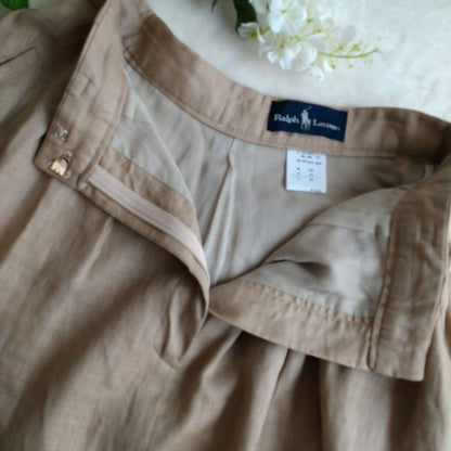 Rare Ralph Lauren Linen Long Skirt A-Line Beige Size 9 Elegant Maxi