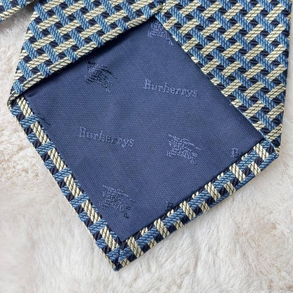 Burberry Unused Silk Tie Horse Check Blue Yellow Navy Elegant Condition