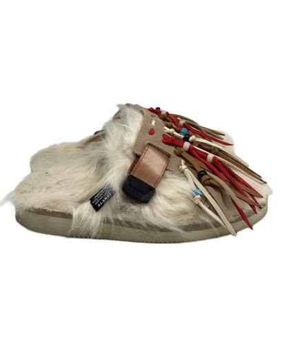 suicoke × ALANUI fringed fur sandals beige