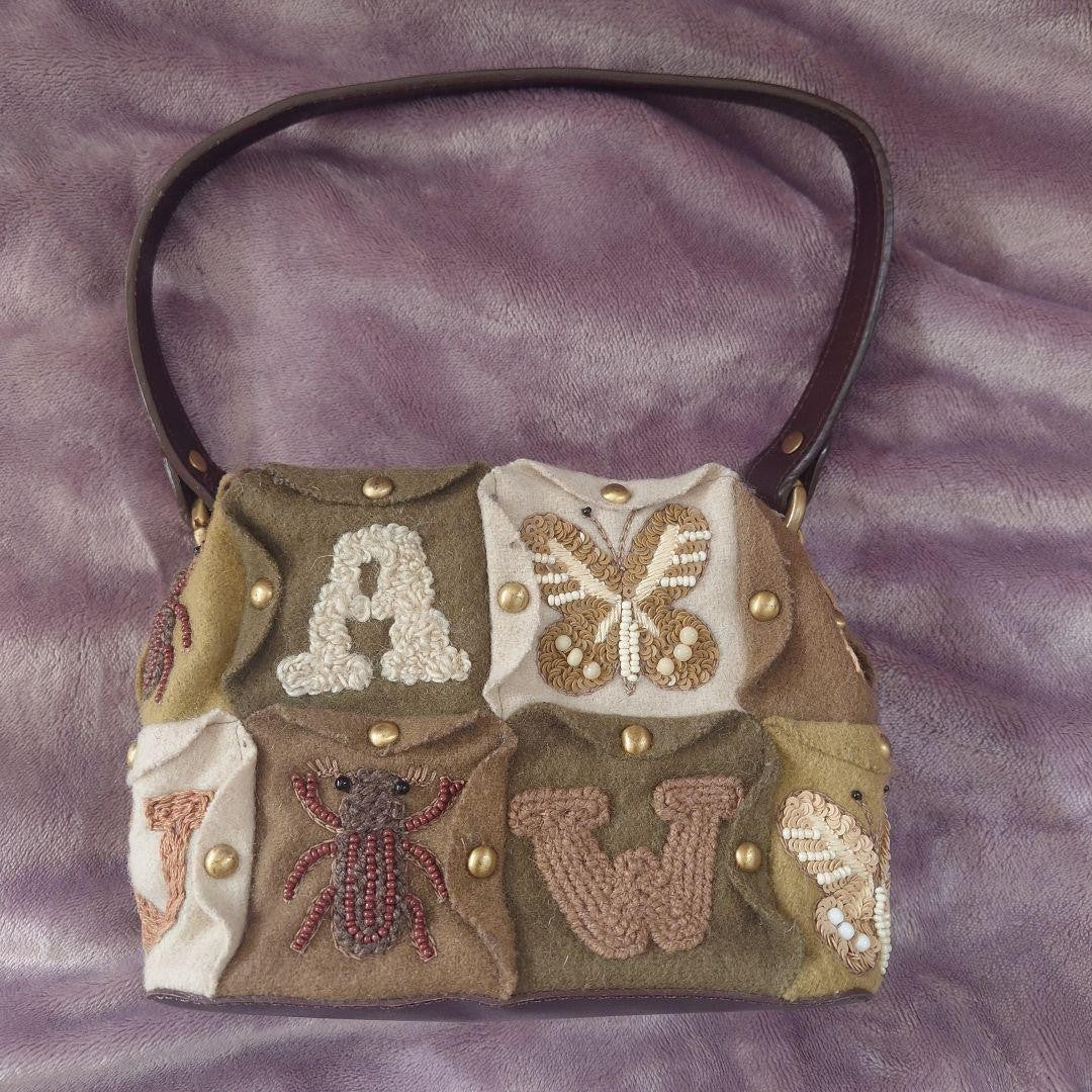 Jamin Puech Insect Patchwork Wool Frano Clutch Beaded Embroidery Near Unused