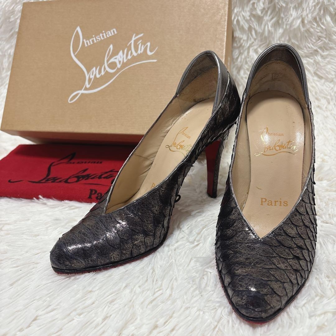 Rare Christian Louboutin Python Metallic Pumps Size 36 US 6 Red Sole Heels