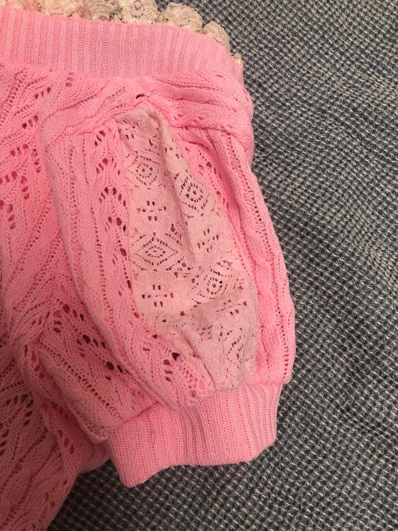 Tralala Woman M Vhtf Liz Lisa Pink Knit Bolero Lace Cardigan Short Sleeve Stylis