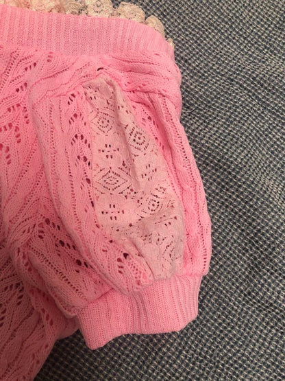 Tralala Woman M Vhtf Liz Lisa Pink Knit Bolero Lace Cardigan Short Sleeve Stylis