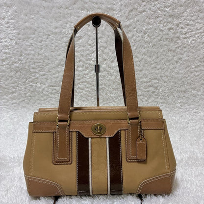 Coach Signature Hamptons Leather Tote Bag Brown Beige Vintage Authentic