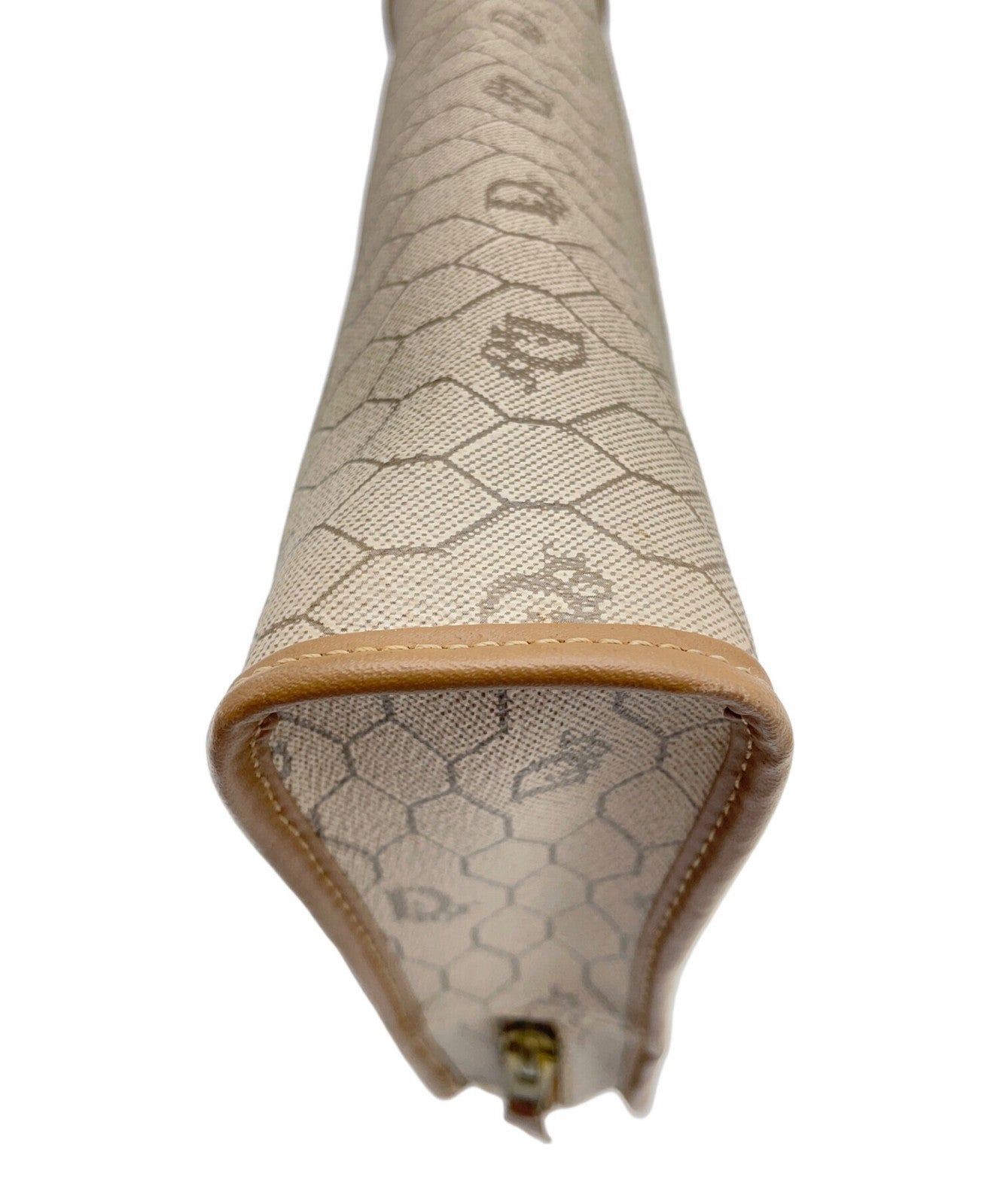 Dior Honeycomb Clutch Bag Beige Canvas Leather Vintage Authentic