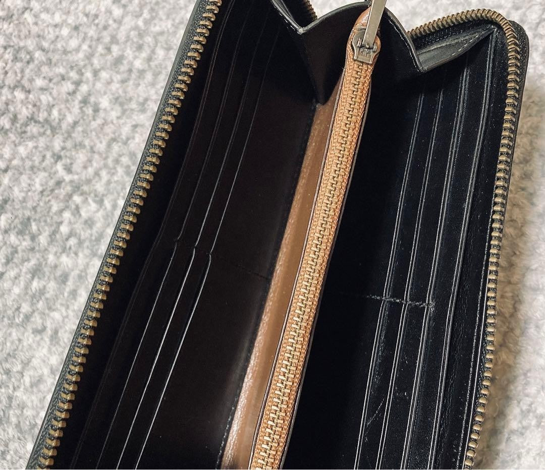 Coach men's leather long zip wallet round logo 10x19cm used