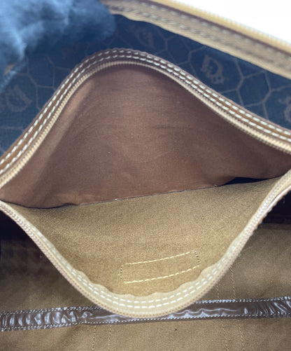 Dior Honeycomb Hand Bag Black Canvas Leather Vintage Authentic