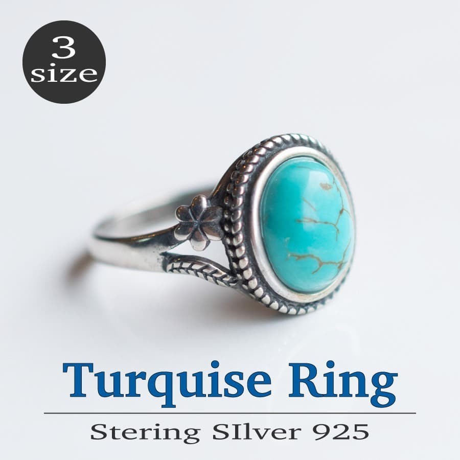 Turquoise Ring 011, 3 Sizes, Sterling Silver 925, Native American Style
