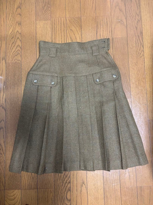 Christian Dior Skirt Vintage Dior SPORTS M Yellow Brown Wool Pleated