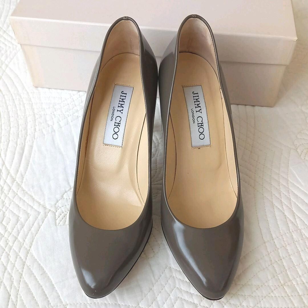 Jimmy Choo Enamel Pumps Sandals Women 34.5/US4.5 Gray WithBox Metal Heel