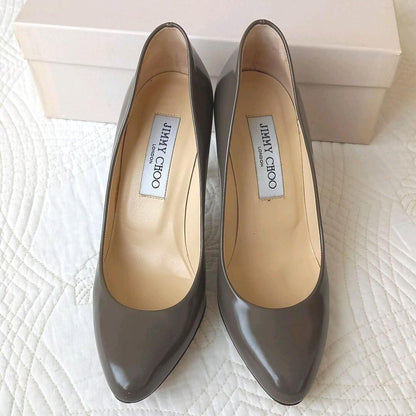 Jimmy Choo Enamel Pumps Sandals Women 34.5/US4.5 Gray WithBox Metal Heel