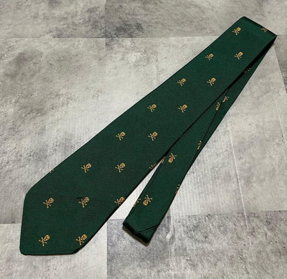 Ralph Lauren Rugby Skull Crossbones Green Silk Necktie Rare Discontinued Mint